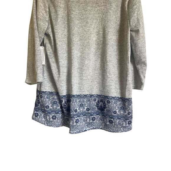 New! One World Gray Blue Floral Knit Tunic Top Size Large - Picture 9 of 9